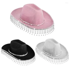 Berets franjas diamante cowboy chapéu para mulheres adolescentes carnavais festa senhora despedida de solteira acessórios pogal