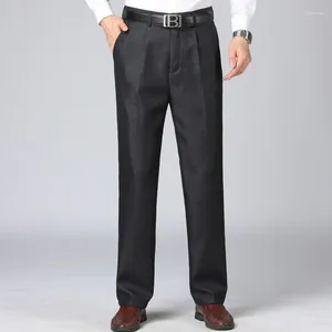 Men's Pants Spring Autumn High Waist Button Solid Zipper Pockets Casual Suit Loose Trousers Office Lady Formal Fashion