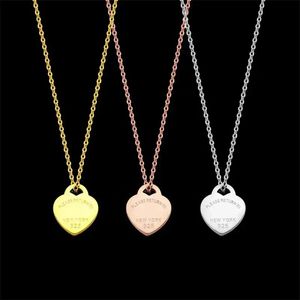 Necklaces jewelry designer necklace heart shaped silver red blue pink Enamel Double Heart Pendant Collar Chain Rose Gold Peach Heart Versati