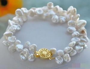 Strängar gratis frakt 2Row White Barock Keshi Reborn Pearl Armband