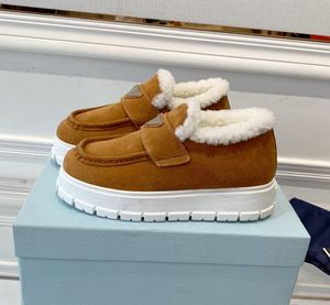 Prades skor borstade toppkvalitet 23stan kvinnor loafers sneaker skor plattform casual retro får pälsläge grått grå khaki svart mocka läder ull varm kil sho sho