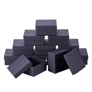 PANDAHALL 18-24 PCS LOT Black Square Rectangle Kordmycken Set Boxar Ring Presentlådor för smycken Förpackning F80 2205092611