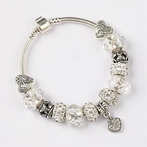 Braccialetti con ciondoli Leabyl Classic Simle Series Cristallo bianco Fai da te Bracciale da donna Bracciale color argento Cuore Fiore Bead279t