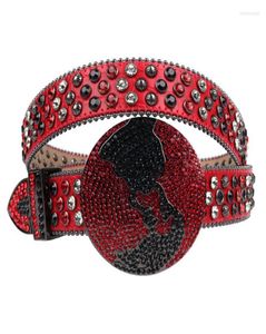 Belts Fashion Western Red Rhinestones Metal Globe Buckle Casual Diamond Studded Cinturones Para Hombre Sintirones MujerBelts Emel28471126