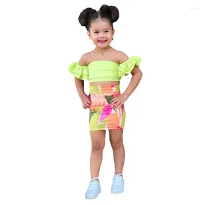 服は子供の夏をセットして女の子のための肩のクロップトップススカートドレス2pcs/set bady gird clossionsutfits toddler kids1-8y