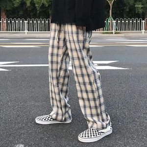 Men's Pants Plaid Men Korean Checked Trousers Male Streetwear Fashion Casual Bottoms Summer Wide Leg Harajuku Breathable