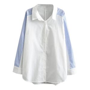 Skjortor Autumn Women Shirts Ladies Topps Female Raglan Sleeve Bluses Stripe Splice Loose Plus Size Clothing J8 601