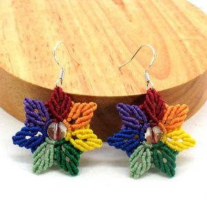 Dangle Earrings Handmade Thread Rope Wrapped Weave Colorful Woven Macrame Braided Natural Rock Crystal Round Beads Stone Women Earring