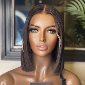 Wigs Natural Black Color Short Cut Bob Wig 180Density Synthetic Hair Lace Front Wig For Women Heat Resistant Fiber Preplucked WigsGluel