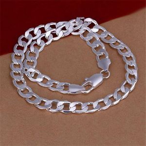 Heavy 66g 12MM flat sideways necklace Men sterling silver necklace STSN202 whole fashion 925 silver Chains necklace factory di283Z