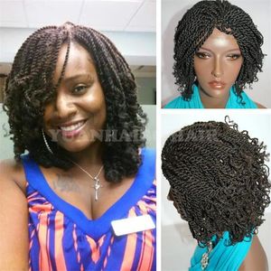 Wigs hot selling 1b natural black synthetic short hair kinky twist braided wigs for black women free