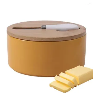 Dinnerware Butter Holder With Lid Large-Capacity Ceramic Tray Yellow Oil Tank Round Chocolate Storage Jar Household Home Countertop