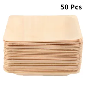 使い捨てディナーウェア50 PCSプレートケーキ木材食器竹のプラスチック板木製分解性