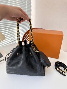 Women Hollow bucket bag handbags Fashion Shopping Satchels Drawstring genuine leather tote crossbody messenger bags Luxury designer purses wallet black backpack