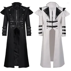 Casacos de Trench Masculinos Steampunk Jaqueta Preto Branco Cinza Medieval Vintage Gótico Tailcoat Victorian Casaco Halloween Uniforme Traje de Festa