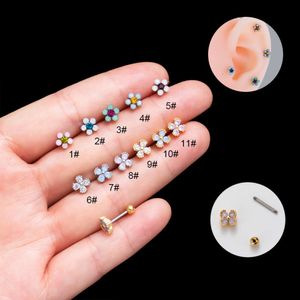 Schraube Barbell Ohrring Kugel Helix Ohrstecker chirurgischer Edelstahl Ohrring Ohrringe dünner Stab farbige Zirkon Blume Knochen Nagel Ohrstecker Piercing Körperschmuck Bijoux