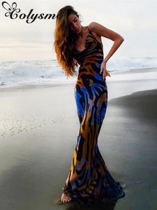 Elbiseler colysmo baskı maksi elbise kadınlar seksi alçak kesim beceri boyun sırt up seksi elbiseler deniz kenarı kulübü giymek uzun elbise 2020 yeni