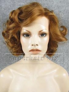 Wigs S24 Instock #27R Blonde Ladies' Heavy Density Lace Front Heat Resistant Synthetic Short Wavy Curly Wig