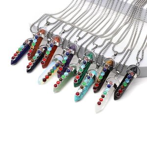 Colares pendentes charme 7 chakra reiki cura pingentes pendulum redondo natural geme hexagon ponto rosa jóias de cristal de quartzo