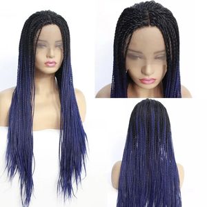 Wigs Wholesale Two Tone Ombre Color Twist Lace Front Wigs Synthethic Heat Resistant Hair Half Hand Tied Braided Wigs Free Part for blac