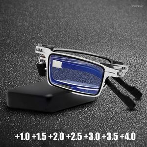 Solglasögon anti-Blue Light Blocking Folding Reading Glasses HD Ultra Portable Full-Frame Metal Hyperopia Eyewear Far Sight