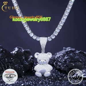 Partiagehip Hop Jewelry 925 Sterling Silver Pass Diamond Tester VVS Moissanite Iced Out Cute Teddy Bear Pendant Necklacemoissanite Diamondencrosted Pendant