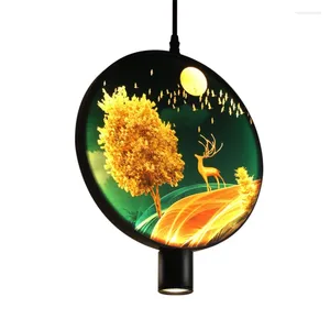 Lampade a sospensione in stile cinese Deer Golden Round Lights Restauranti in ingegneria Studio decorato Studio decorato