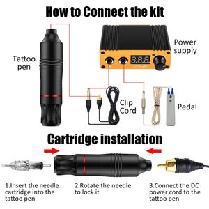 Maschine Tattoo Pen Kit mit Tinte Tattoo Hine Pen Patrone Hine Hine Tattoo Gun Pen mit RCA Kabel Tattoo Nadeln Patrone