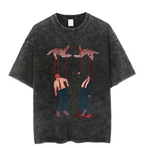Yeni Vintage Yıkanmış T-Shirtler Chainsaw Man Anime Gömlek Yaz Haruku Tees% 100 Pamuk Moda Sokak Giyim UNISEX RASID TOPLAR