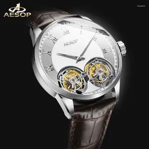 Wristwatches AESOP Double Tourbillon Movement Men Mechanical Watches Male Skeleton Watch For Man Luxury Chronograph Clocks Reloj Hombre