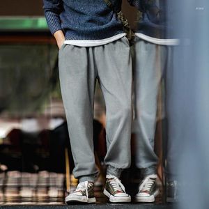 Herrbyxor maden casual polar fleece elastic midja varma stickade byxor hösten vinter baggy sweatpants streetwear joggar