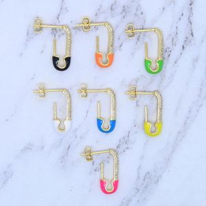 Hoop Earrings Personality Paper Clip Shape For Women Paved Colorful Enamel And White Cubic Zirconia Gold Color Fashion Jewelry