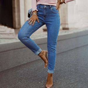 Denim da donna 2023 jeans skinny di nuova moda pantaloni a matita blu scuro con cerniera da strada da donna