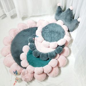 Carpets Faux Velvet Sunflower Carpet Crawling Cushion Round Floor Mat Fake Fur Fleece Flower Rug Bedroom Bay Window Decoration