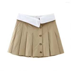 Skirts Women's Fashion 2023 Spring And Summer Windbreaker Fabric Mini Skirt Retro Casual Button Decoration Wide Pleat Design