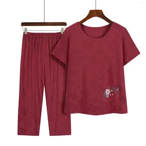 Roupas de ginástica Mulheres Casual Solto Flor Bordado Trabalho para Avó da Noiva Calça Ternos Macacão Outfits