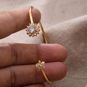 Bangle 24K 1Pcs Dubai Ethiopian Gold Color Zircon Cuff Bangles For Women Wife Wedding Jewelry Bangles&Bracelet Gifts303M