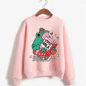 Men's T -skjortor Roliga tecknade Strawberry Milk Frog Tryckt högskolestudenter Korean tröja First Choice 2023