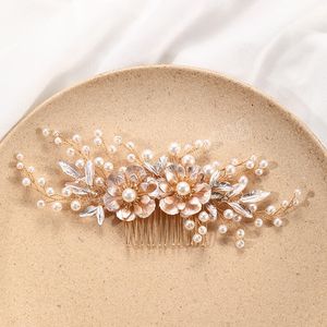 Nuovo pettine per capelli da sposa dorato sposa diademi copricapo perla floreale tornante gioielli di lusso per capelli da ballo bijoux