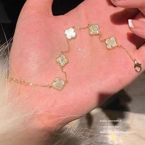 Designer Jewelry Luxury Bracelet Link Chain Vanca Kaleidoscope 18k Gold Van Clover Bracelet with Sparkling Crystals and Diamonds Perfect Gift for Women Girls A3W1
