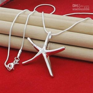 NEW top silver jewelry 925 Sterling Silver fashion charm Starfish PENDANT snake chain cute necklace285W