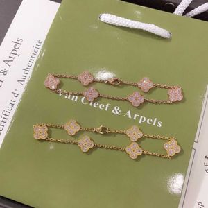 Bracelete de luxo de jóias de grife Cadeia de ligação Vanca caleidoscópio 18K Van Clover Bracelet com cristais espumantes e diamantes perfeitos para mulheres meninas 1tvk