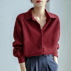 Women's Blouses Autumn Winter Vintage Corduroy Blouse 2023 Solid Long Sleeve Korean Casual Loose Office Shirts Tops Female