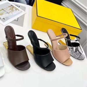 Designer Slipper mocka kvinnors tofflor tunna klackar 100% läder mode glider kvinna sko strand lata sandaler sexig metallklack högklackade skor stor storlek 35-42 med låda