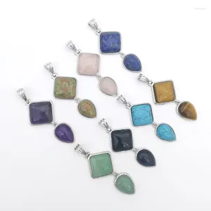 Pendant Necklaces 50X25MM Snowflake Obsidian Lapis Lazuli Sodalite Volcanic Rose Quartz Amethyst Opal Turquoise Rhombus Drop Bead 1PCS