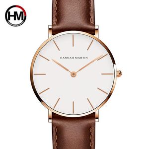 Relogio feminino hannah martin marca de luxo relógios femininos pulseira couro rosa ouro à prova dwaterproof água senhoras quartzo pulseira ajuste dw estilo c334e