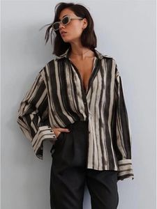 Women's Blouses Striped Printed Shirt 2024 Spring Long Sleeve Single Breasted Lapel Collar Casual Vintage Fashion Office Lady Blouse