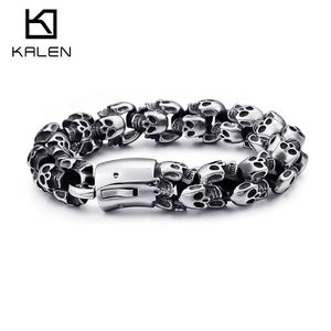 Kalen grande aço inoxidável brilhante crânio charme pulseiras masculino menino punk esqueleto moda jóias presente para grandes men243k