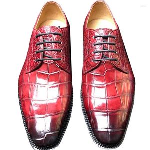 Scarpe eleganti Chue Uomo Pelle di coccodrillo Personalizzazione manuale Vino Rosso Pennello Colore Tempo libero Uomini d'affari