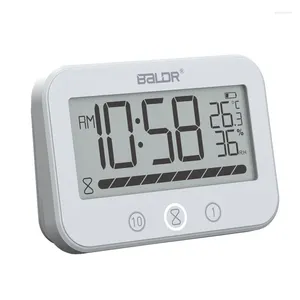Väggklockor IP54 Vattentät badrumsklocka Touch Touch Digital temperatur Fuktighet Mätare Dusch Kök Audibel Alarm Countdown Timer